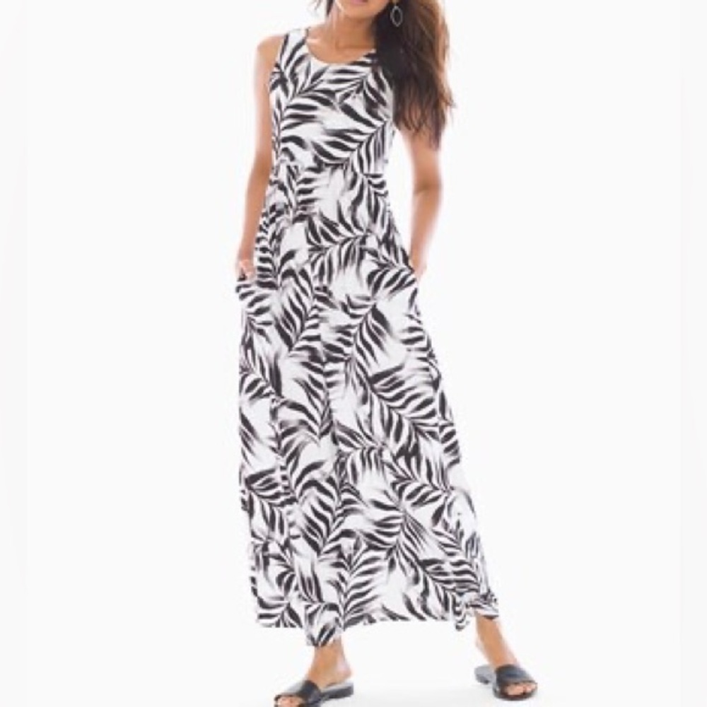 NWT Soma Sleeveless High Neck Maxi Dress Fiji Palm Grand White. Size Small